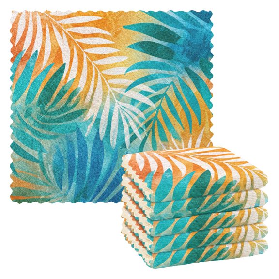 6 Pieces of Kitchen Towels Ultra Soft Absorbent Quick Drying Dish Cloths 1111inch Sunset Tropical Leaf Design