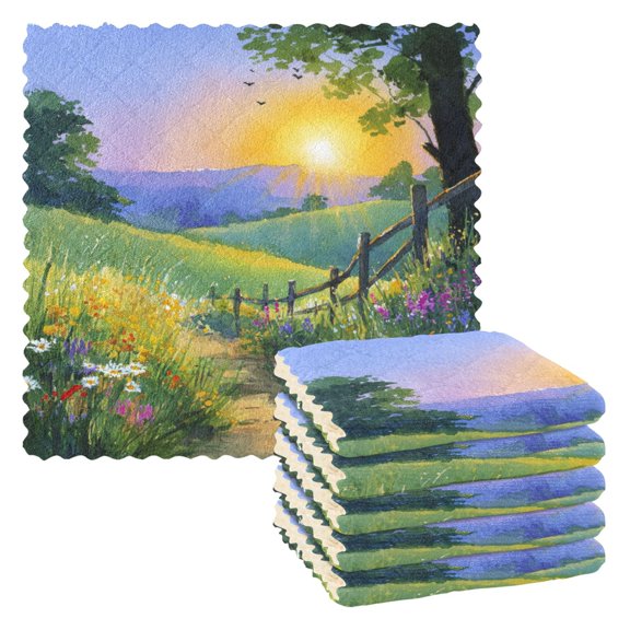 6 Pieces of Kitchen Towels Ultra Soft Absorbent Quick Drying Dish Cloths 1111inch Watercolor Sunset Country Path