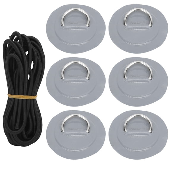 6 Pieces with Stainless Steel Hooks for Bungee Cord Applications Gray PVC D-Ring Elastic Rope Set