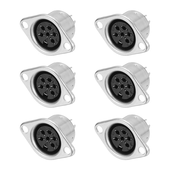 6-Pin DIN Socket Female Jack Socket Connector Panel Mount,Pack of 6 Silver Tone