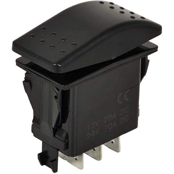6 Pin DPDT Rocker Switch 20A 12V DC Black Plastic 3.35 x 2.76 x 2.36 Inches