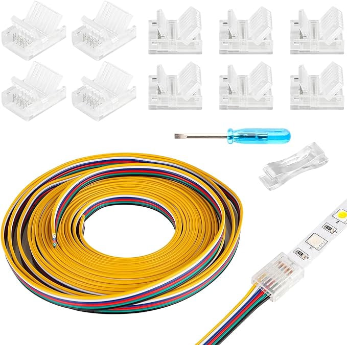 6 Pin LED Strip Connectors Solderless 10 Pack with 16.4ft Extension ...