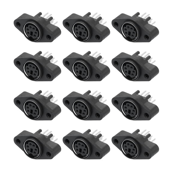 6-Pin Mini DIN Socket Female Jack Socket Connector Panel Mount,Pack of 12 Black