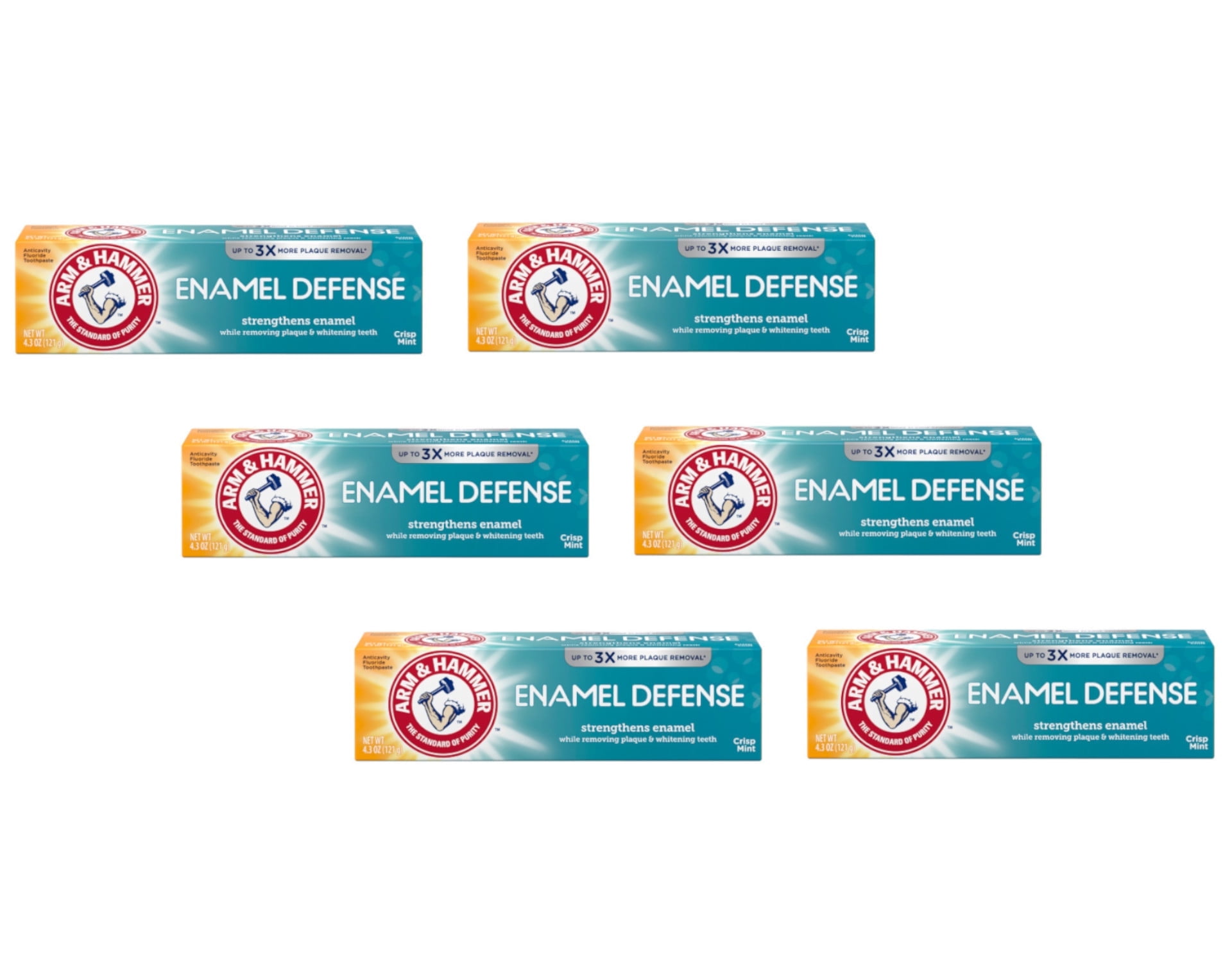 6 Pk ARM & HAMMER Enamel Defense Toothpaste 4.3oz Tube, Crisp Mint, Fluoride