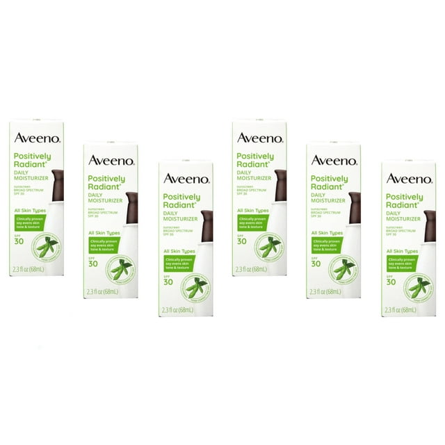 6 Pk Aveeno Positively Radiant Daily Face Moisturizer Broad Spectrum SPF 30, 2.3 Fl. Oz.