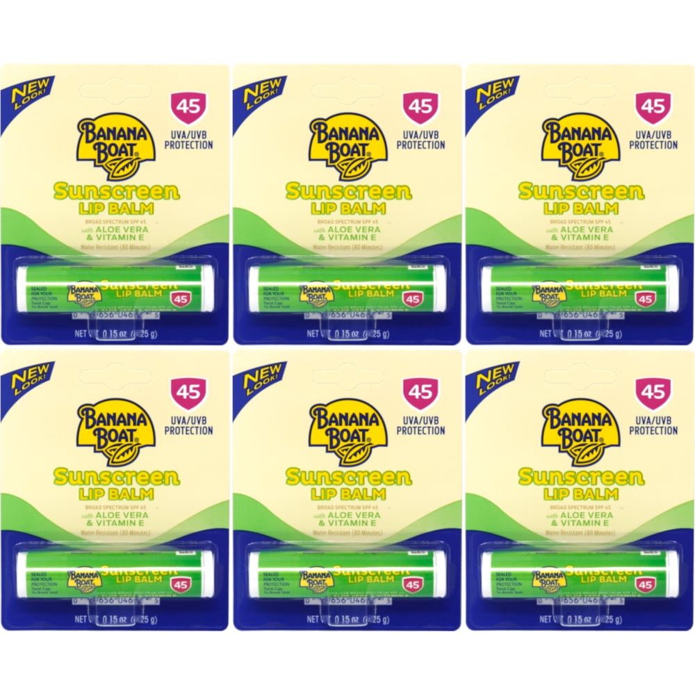 Banana Boat 6 Pk Aloe Vera & Vitamin E Sunscreen Lip Balm, SPF 45