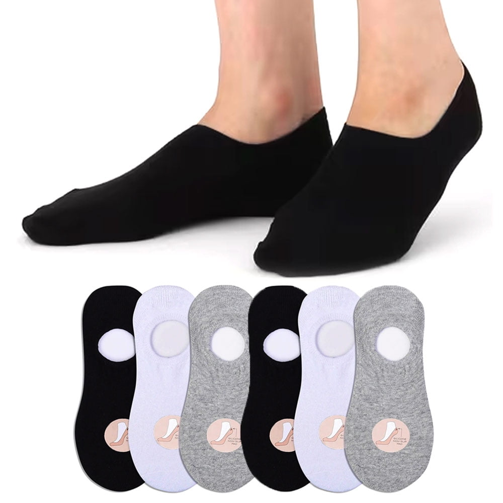 6 Pk Mens Cotton Foot Cover Socks No Show Non Slip Footies Invisible ...