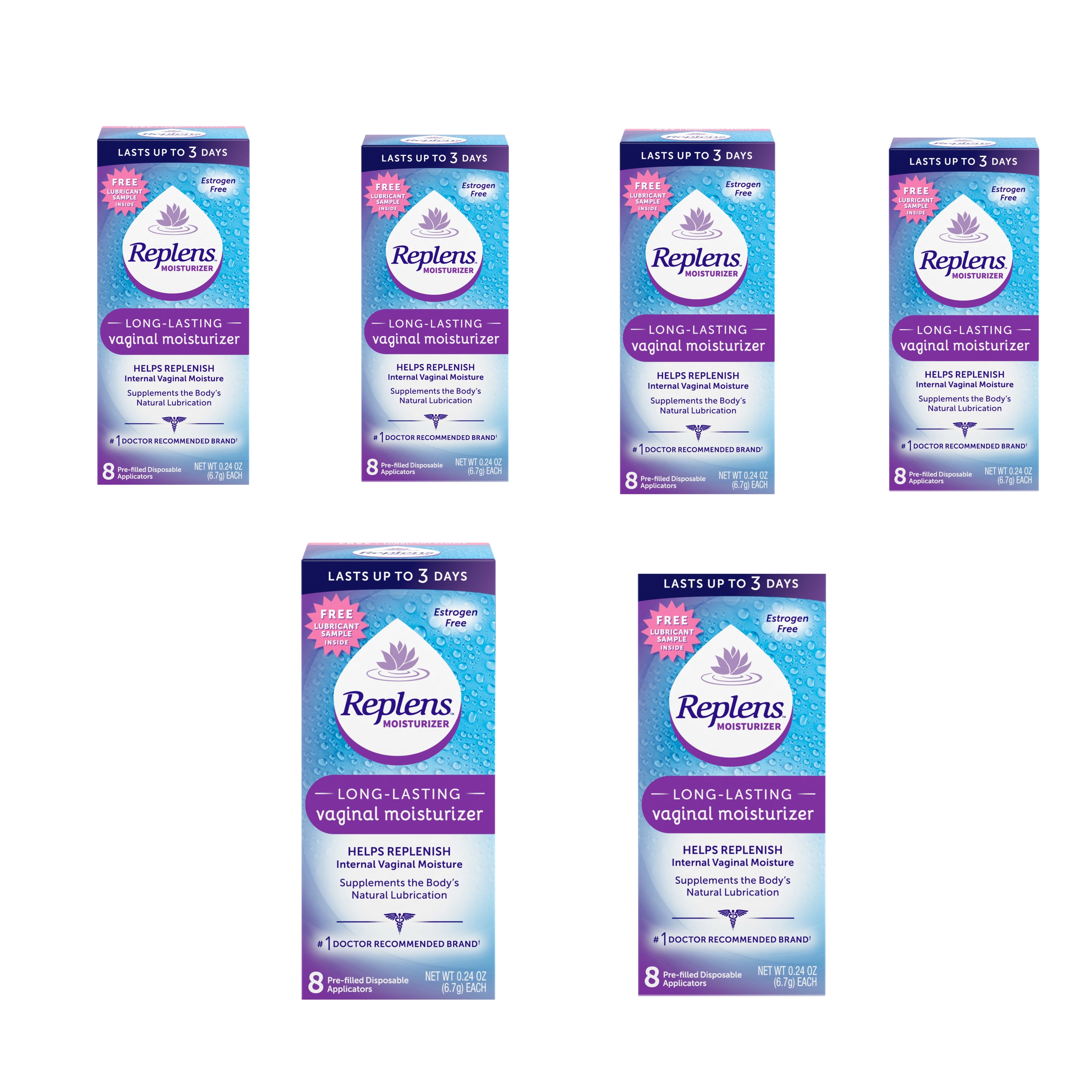 6 Pk Replens Long Lasting Vaginal Moisturizer 8 Prefilled Disposable Applicators