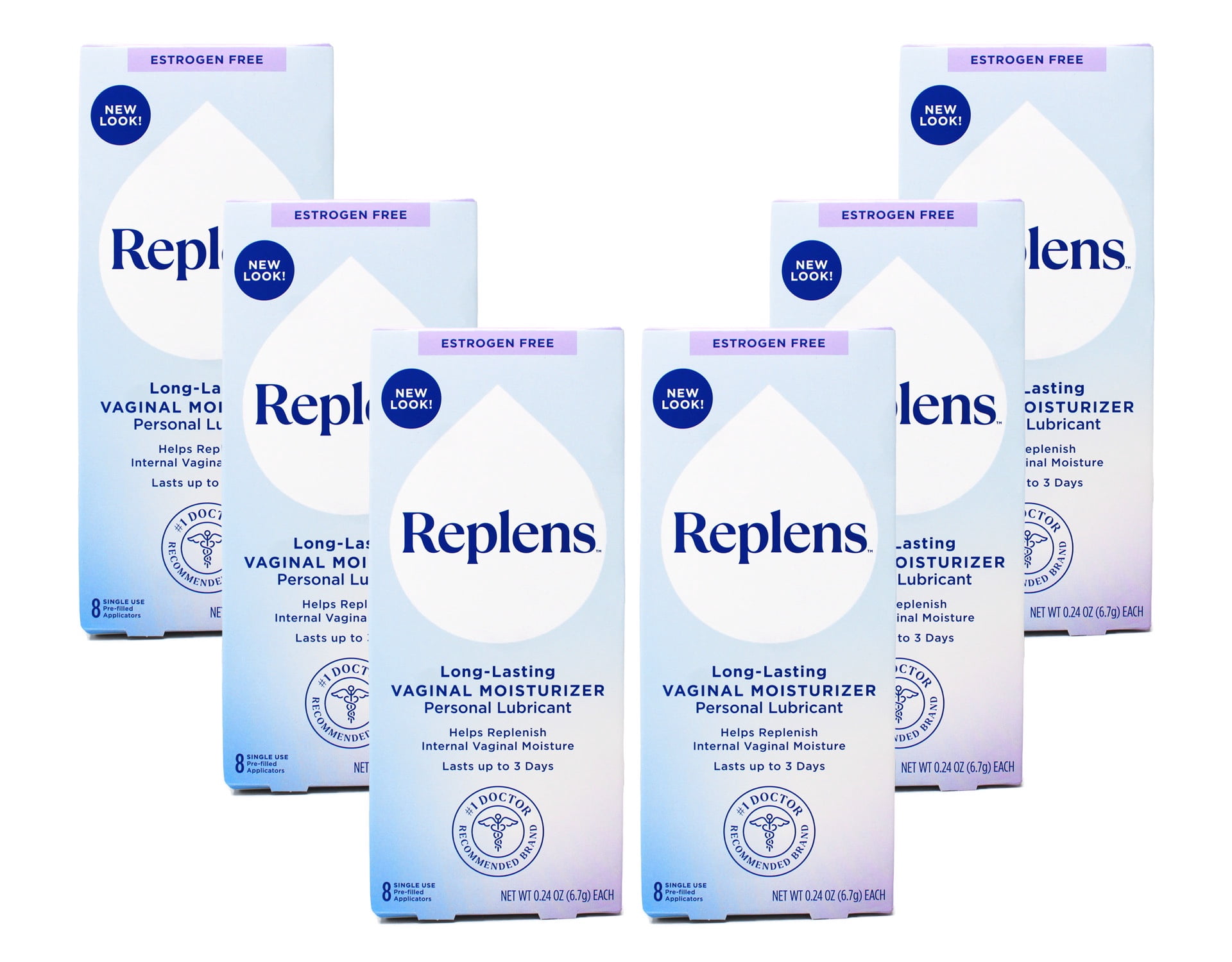 Replens 6-Pack Long-Lasting Vaginal Moisturizer with 8 Prefilled