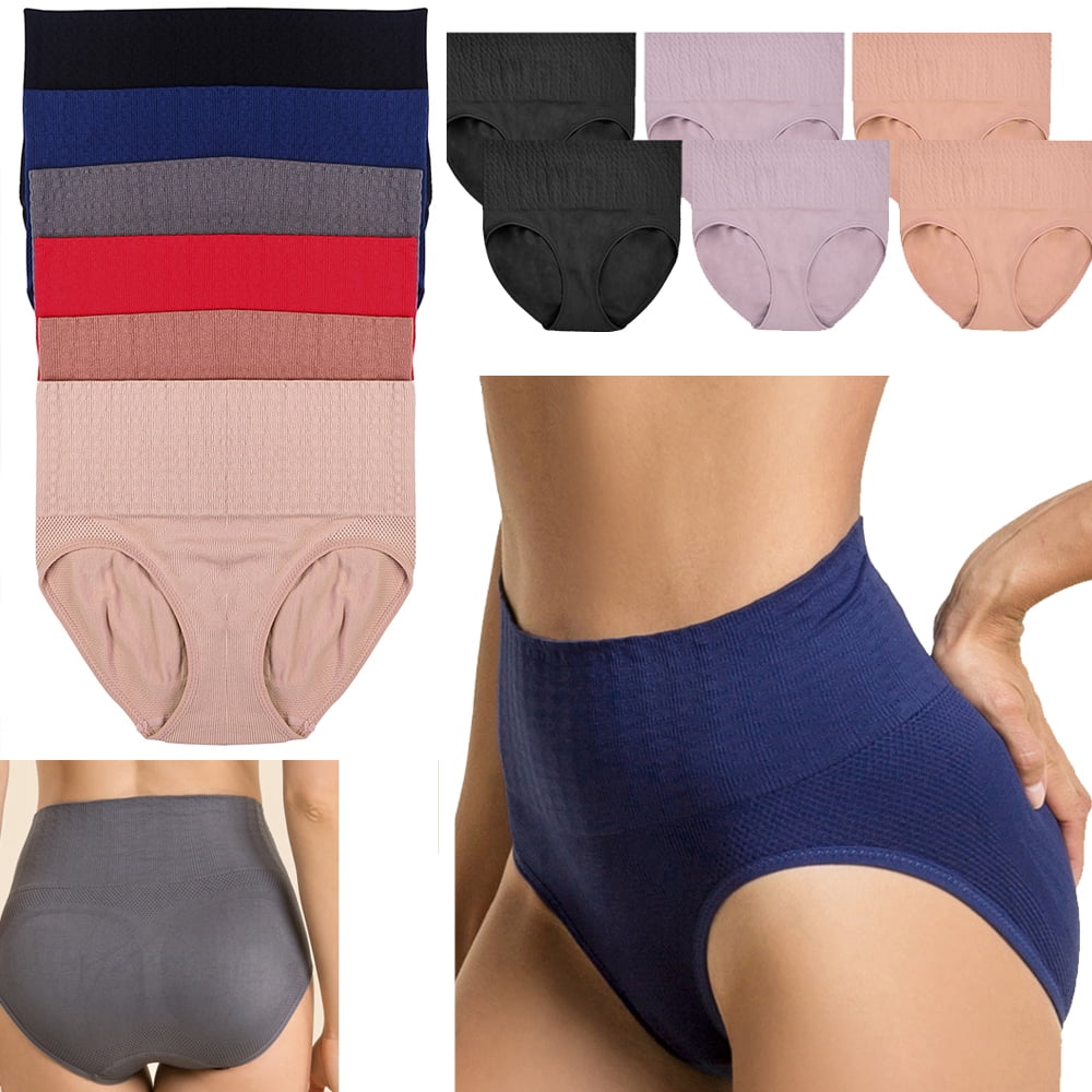 6 Pk Slimming High Waist Tummy Control Solid Color Briefs Panties Shapewear  Faja