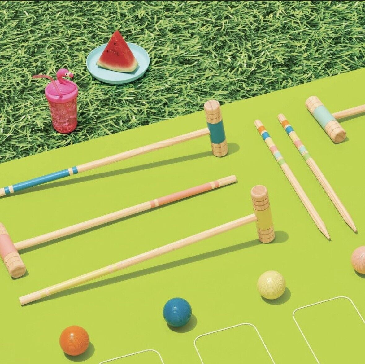 6 Player Croquet Set ,Colored Ball,Wickets,Stakes Lawn Backyard Game