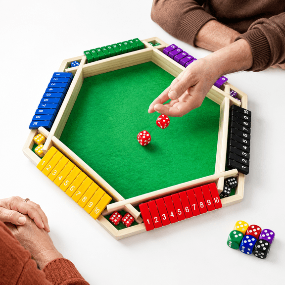 6-Player Wooden Shut The Box Math Game With 1-10 Number Flip Blocks