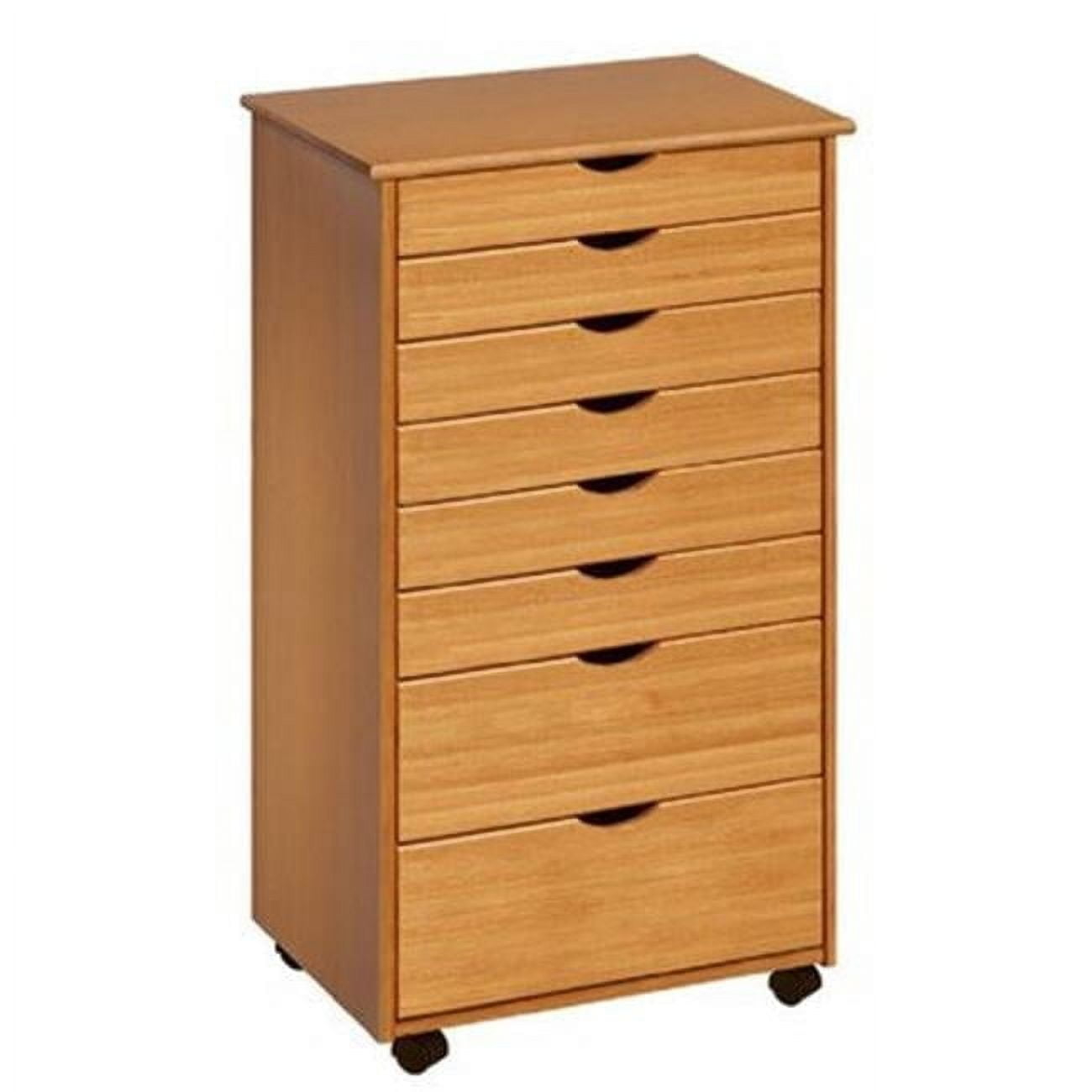 Med Pine Solid Wood Extra Wide 6+2 Drawer Roll Cart on Wheels