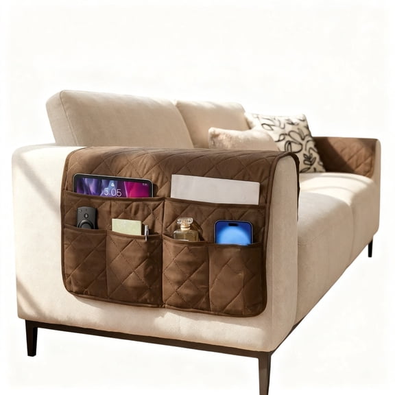 6-Pocket Armrest Remote Holder, Non-Slip Recliner & Couch Storage Caddy for Electronics & Reading Materials