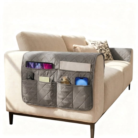 6-Pocket Armrest Remote Holder, Non-Slip Recliner & Couch Storage Caddy for Electronics & Reading Materials