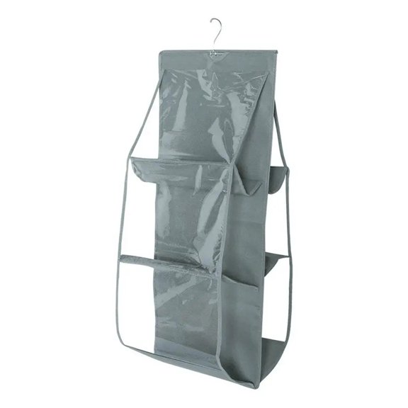 6 Pocket Hanging Handbag Organizer For Wardrobe Closet Gray Waterproof Storage Bag Door Wall Clear Sundry Bag With Hanger Pouch