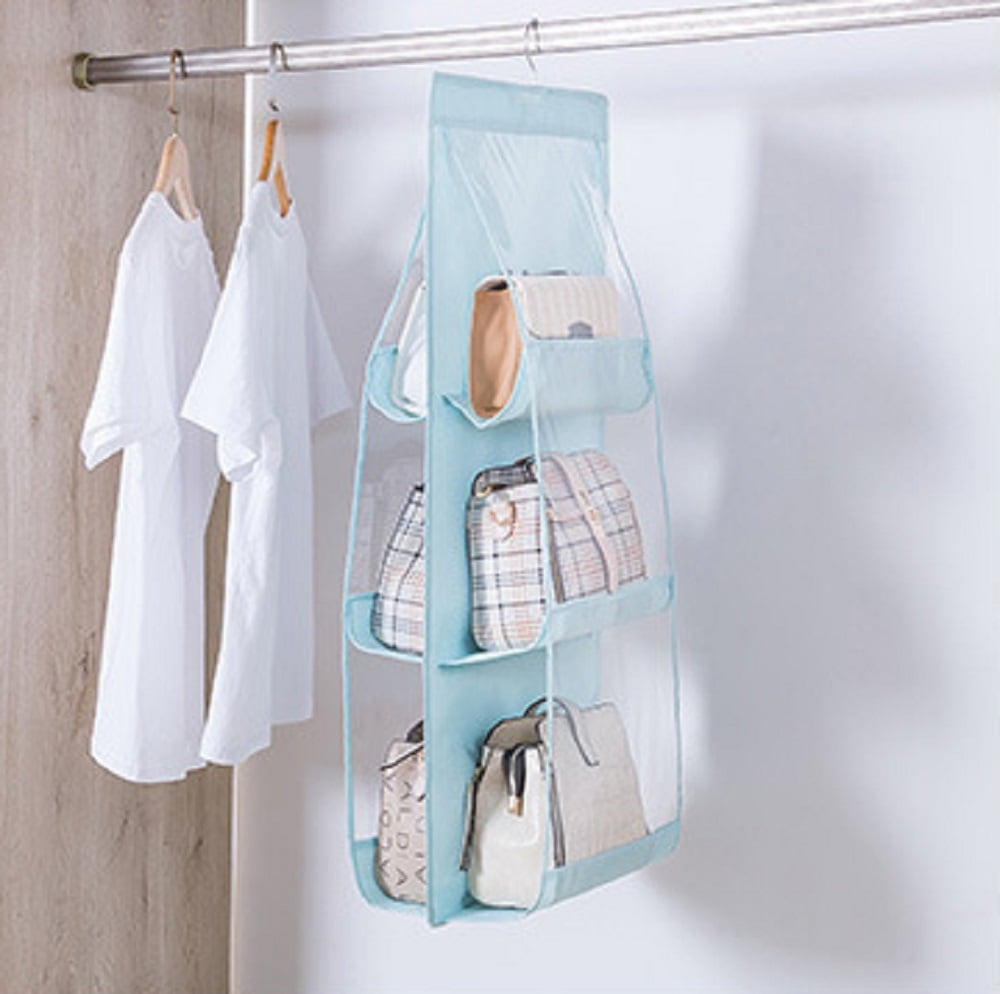 6 Pockets Hanging Handbag Organizer Wardrobe Transparent