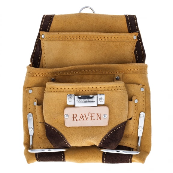 6 Pocket Suede Leather Tool Bag Heavy Duty Carpenter Storage Pouch - Tan