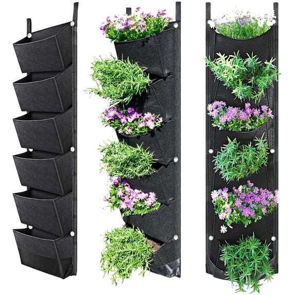 6 Pockets Hanging Planters for Outdoor Plants, One Pack Wall Planter Vertical Garden, Hanging Plant Holder for Railing, Balcony, Fence