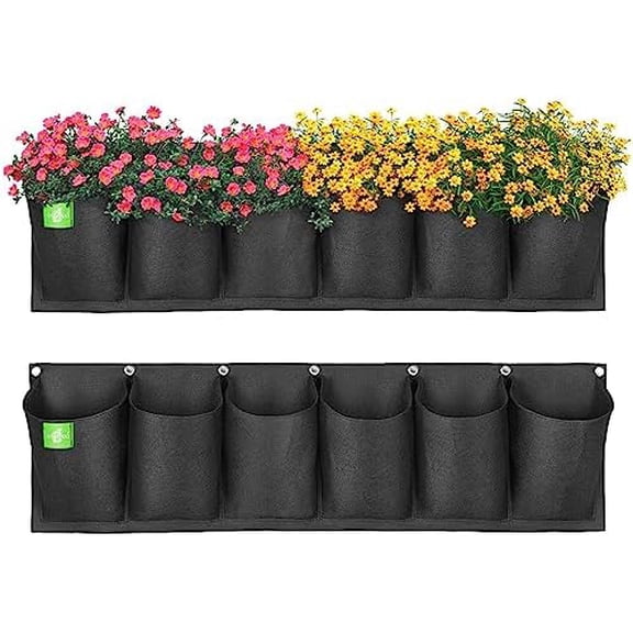6 Pockets Hanging Planters for Outdoor Plants, One Pack Wall Planter Vertical Garden, Hanging Plant Holder for Railing, Balcony, Fence