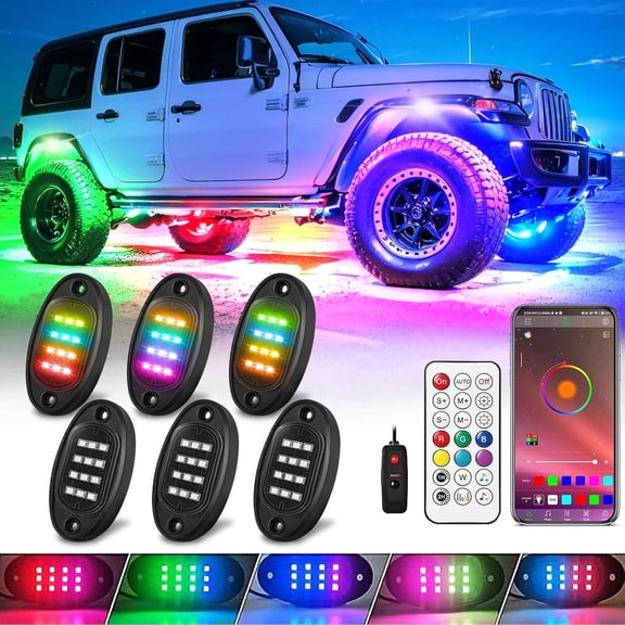 6 Pods +IC Rock Lights for UTV ATV Golf Cart SXS SUV RZR, Music Sync Dream Color Chasing Underglow Lights for with APP/RF Control, Underbody Light 12V