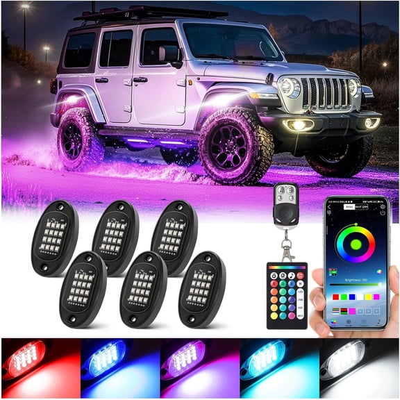 6 Pods Rock Lights with Dual Zone , Multicolor Underglow Lights Kit for ATV UTV Golf Cart RZR SXS, Neon Underbody Light with App Remote Control Flashing Music Sync 12V