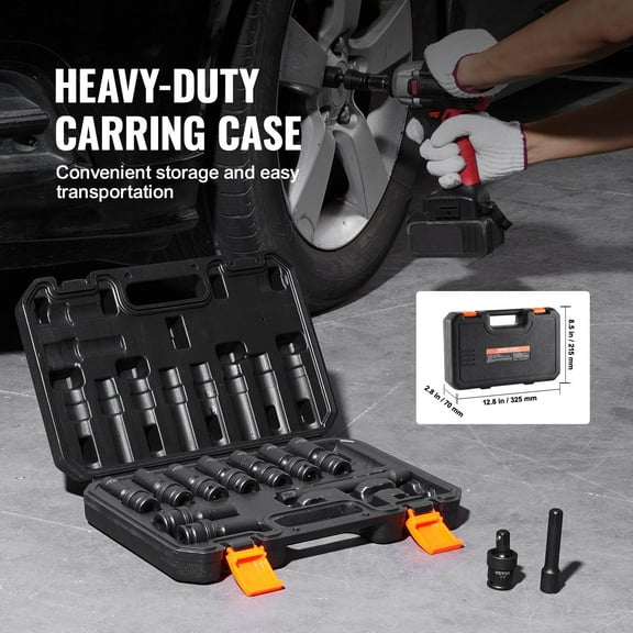 6-Point 3/8in Drive 360 Swivel Impact Socket Set, 14pcs - Auto Repair Essential