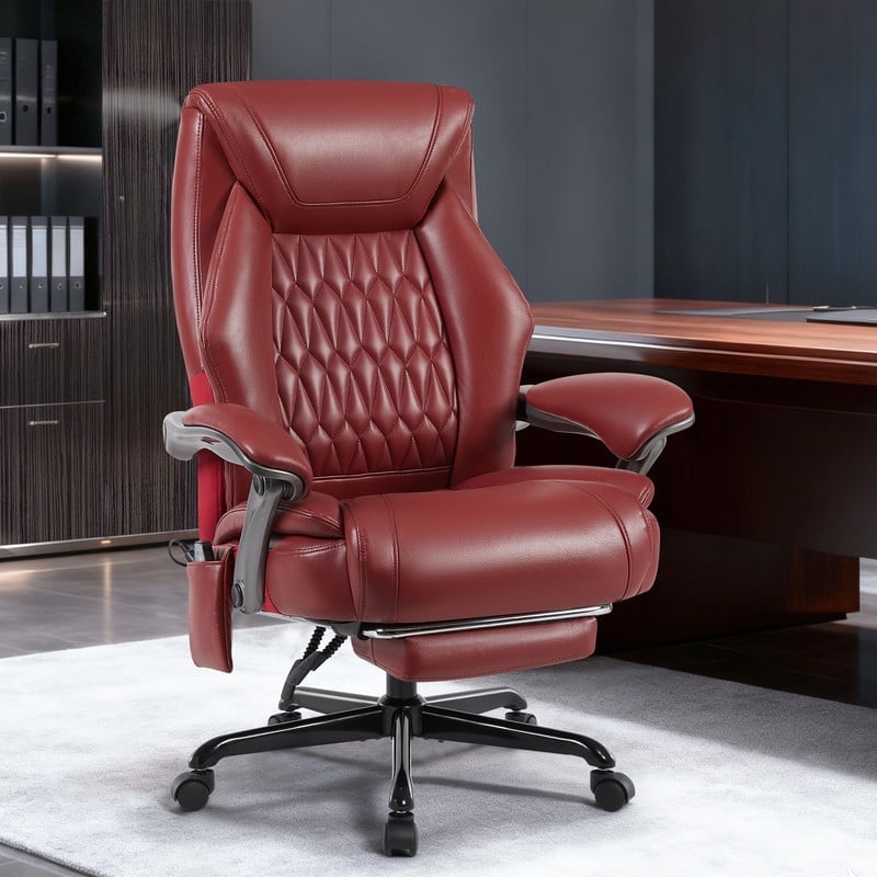 6-Point Massage Office Chair with Lumbar Support, Reclining Ergonomic Computer Desk Chair with Footrest for Full Support, PU Leather High Back Executive Computer Chair, Heated Executive Office Chair