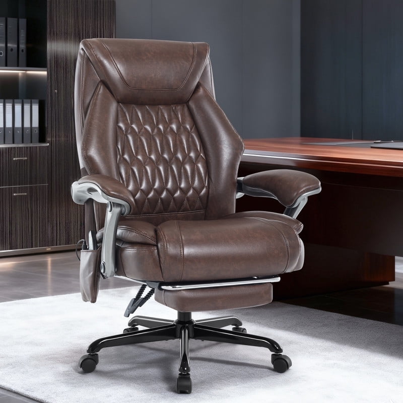 6-Point Massage Office Chair with Lumbar Support, Reclining Ergonomic Computer Desk Chair with Footrest for Full Support, PU Leather High Back Executive Computer Chair, Heated Executive Office Chair
