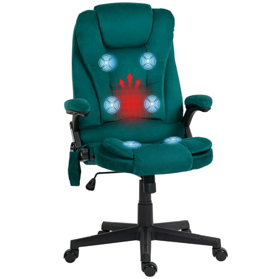 6-Point Massage Office Chair with Heating, High Back Executive Chair with Recline Function, Adjustable Height and Remote Control, Dark Green