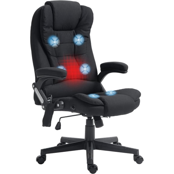 6 Point Vibrating Massage Office Chair, 130 Reclining Cross Legged Office Chair with Lumbar Heated,Remote Control for Home Office (Black)