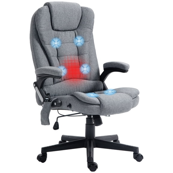 6 Point Vibrating Massage Office Chair with Lumbar Heat Gray - Ergonomic Desk Chair for Home Office, Breathable Polyester Fabric, Adjustable Height, 264 lbs Capacity