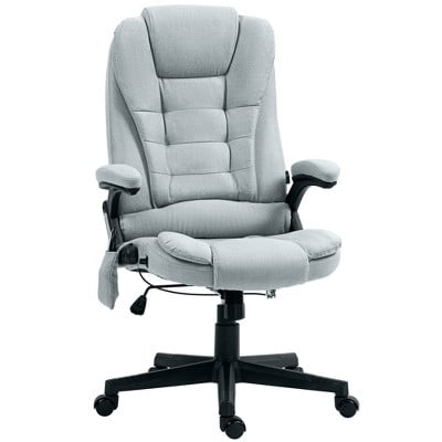 6 Point Vibrating Massage Office Chair with Heat, Linen High Back Executive Office Chair with Reclining Backrest, Armrests, Gray