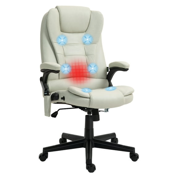 6 Point Vibrating Massage Office Chair with Heat, Microfiber High Back Executive Office Chair with Reclining Backrest, Padded Armrests and , Beige