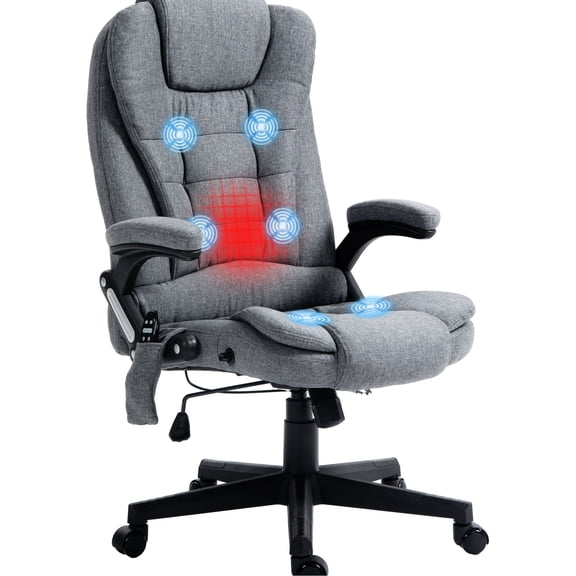 6 Point Vibrating Work Chair, Gray. Mitigate Back Discomfort. Lumbar Heat. 125° . Adjustable Seat. Construction. 28"d X 43.25"-47.57"h 6 Vibration Office Lessen Body Fatigue. Heating. Seat Height.
