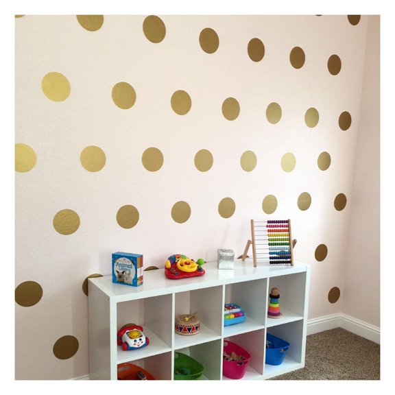 6" Polka Dot Circles Set of 24 Vinyl Wall Decals Circle Stickers Polka Dots Decal Self Adhesive Size: 6x6 each- Color: Metallic Gold