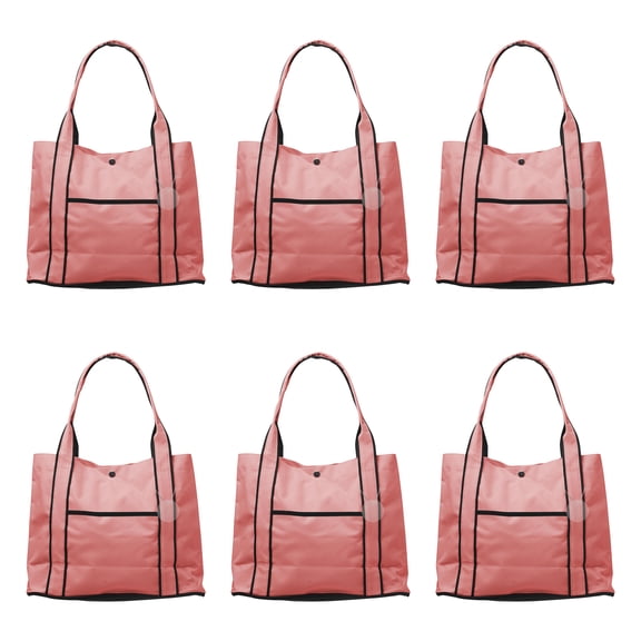 6 Polyester Fashion Tote Bags Set - Convenient, Reinforced Straps, Snap Button, Everyday Use - Pink