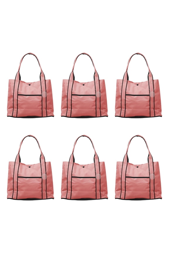 6 Polyester Fashion Tote Bags Set - Convenient, Reinforced Straps, Snap Button, Everyday Use - Pink