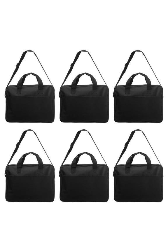 6 Polyester Messenger Bags Set - Adjustable Straps, Reinforced Straps, Front Pocket, Everyday Use - Black