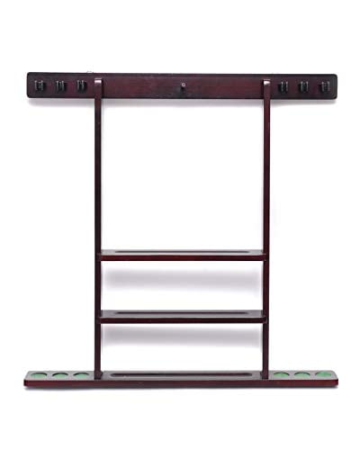 Mahogany Wall-Mounted 6 Pool Cue Rack with Storage