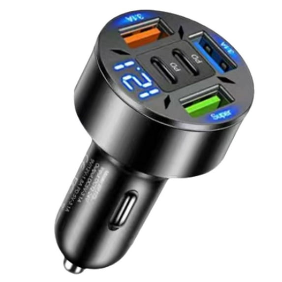 6-Port Car Charger with Digital Display - Fast Charging Type-C & USB-C Z0U5