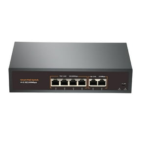 6 Port PoE Switch with 4 POE+ Port, and 2 Uplink Port, IEEE802.3af/at Compliant, Up to 78W, 250m Extended, Metal Design, Unmanaged Power Over Ethernet Switch, Plug and Play Network Switch
