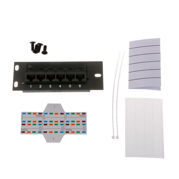 6 Port Straight-through CAT5e Patch Panel RJ45 Network Cable Adapter Keystone Jack Ethernet Distribution Frame UTP 19in