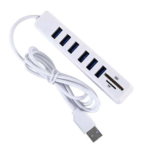 6 Port USB 2.0 Hub Featuring Integrated Cable Ideal for Laptop Computer and Home Entertainment Setups