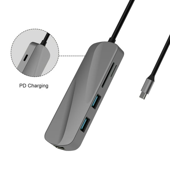 6 Port USB C Hub with USB 3.0 Port PD Charger Adapter TF/SD Slot HDMI Port for MacBook ChromeBook