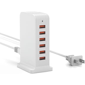 6 Port USB Charging Station for Multiple Devices, 20W USB Tower Charger Block for iPhone, iPad, Samsung Galaxy, LG, HTC and More