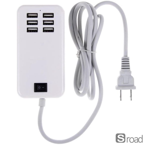 6-Port USB Wall Charger, 30W 5V 3A Multi-Port Charging Station With Interchangeable EU/US Plugs, Universal 100-240V For IPhone, IPad, Samsung, Travel, Home, Office