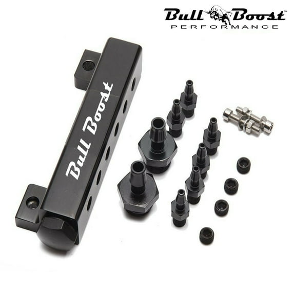 6 Port VACUUM Block Intake Manifold Fuel Gas Wastegate Turbo Boost NOS Black