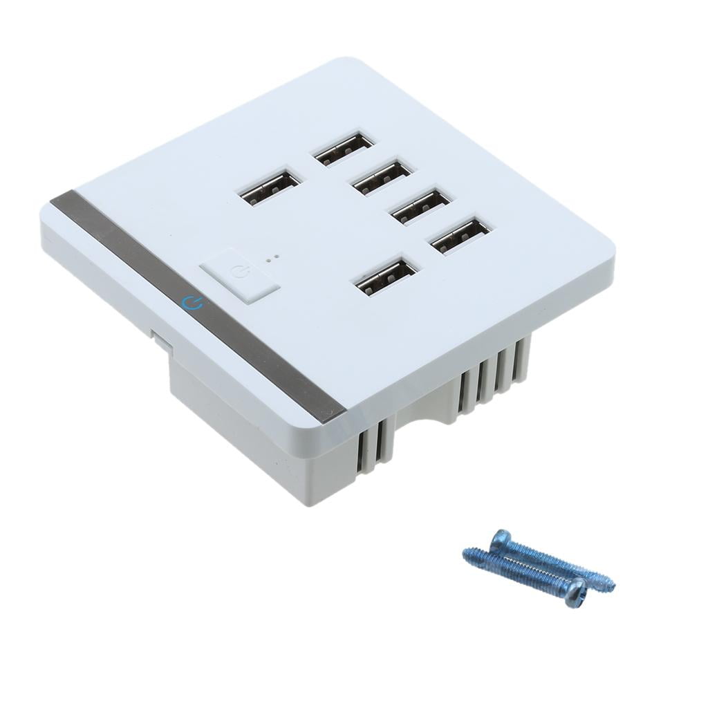6 Ports USB Wall Charger, 3.4A Wall Mount Charging Center Outlet Power Socket Plate Panel Switch for Phs, and other devices