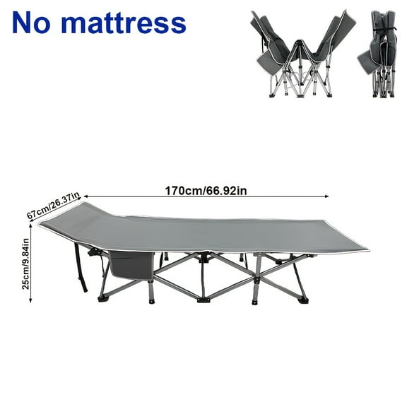 6-Position Adjustable Camping Bed - 600LB Capacity & Mattress/Pillow Set. Breathable Fabric & Sturdy Frame for Outdoor Use.